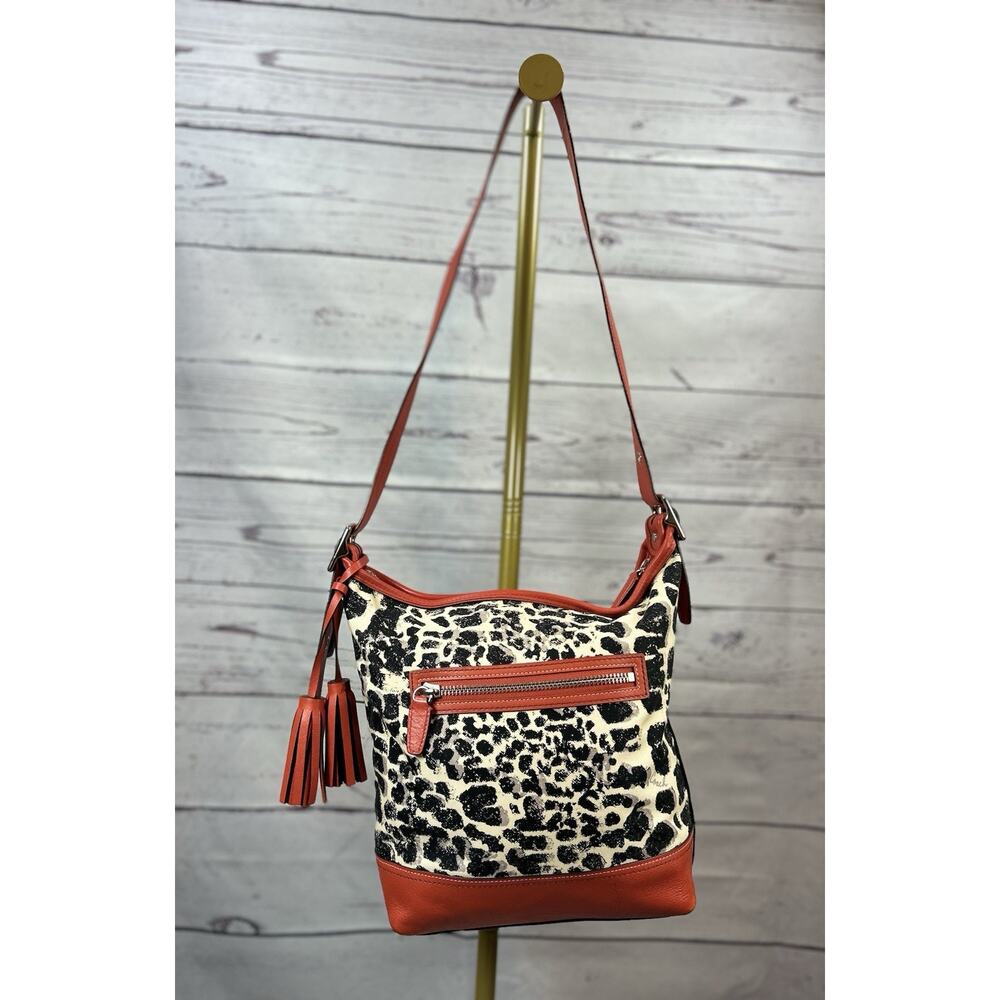 Coach Ocelot Cheetah Shoulder Bag Purse Red Black Cream Tassel Hang Tag - Picture 7 of 10